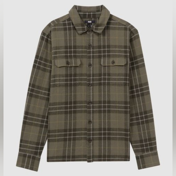 Paige - Wilbur Cotton Checked Twin Pocket Overshirt in Dusty Pine - Size M - Picture 3 of 10